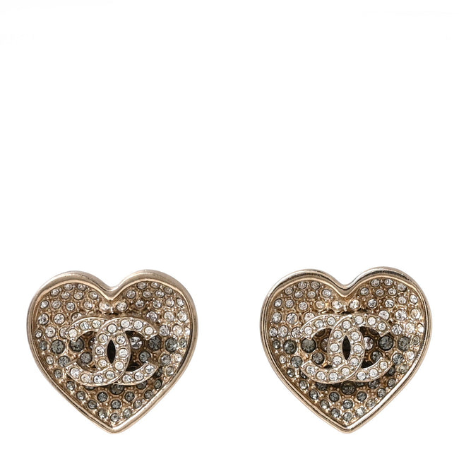 Crystal Metal Resin CC Heart Earrings Gold Hover Image