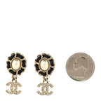 Pearl Lambskin Crystal CC Drop Earrings Gold White Black