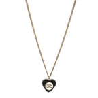 Pearl Crystal CC Heart Necklace Gold Pearly White Black