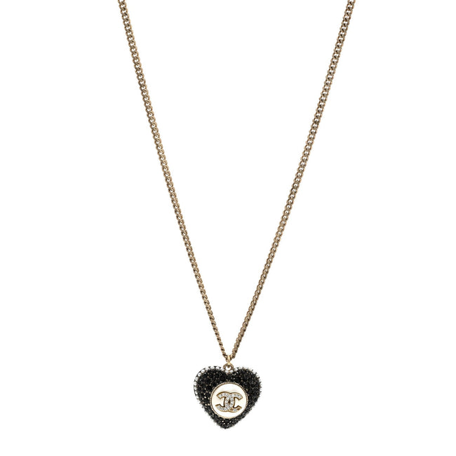 Pearl Crystal CC Heart Necklace Gold Pearly White Black Hover Image