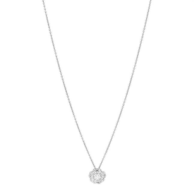 18K White Gold Diamond Bouton de Camelia Pendant Necklace Hover Image