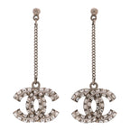 Baguette Crystal CC Drop Earrings Silver