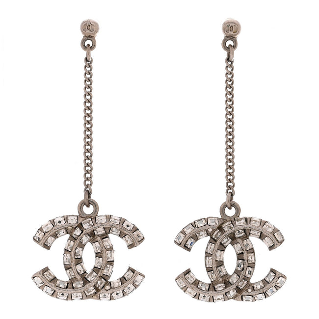 Baguette Crystal CC Drop Earrings Silver Hover Image