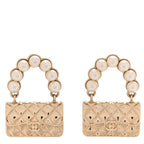 Pearl Quilted CC Flap Bag Earrings Gold