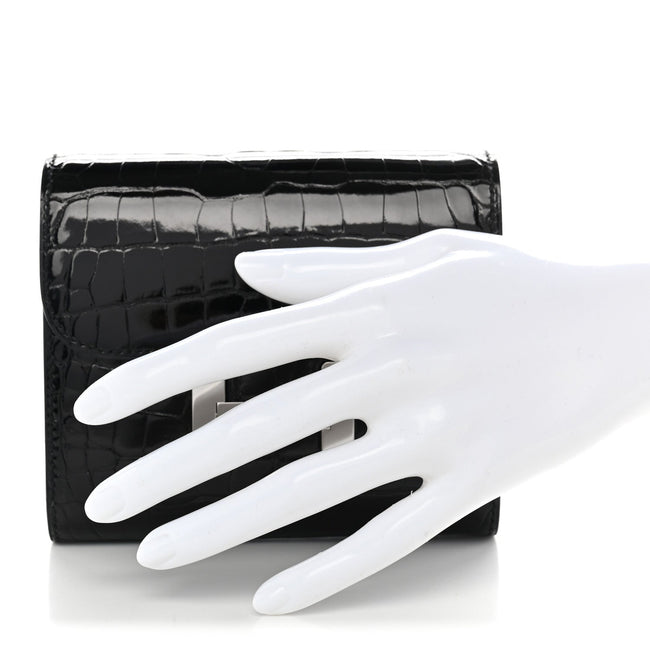 Shiny Alligator Constance Short Wallet Black Main Image