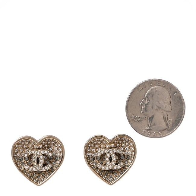 Crystal Metal Resin CC Heart Earrings Gold Main Image