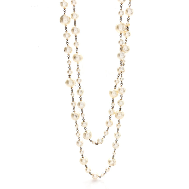 Pearl CC Long Necklace Gold Hover Image