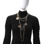 Resin Pearl Metal CC Camellia Multi Strand Chain Necklace Pink Gold