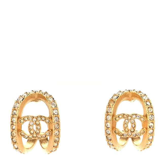 Crystal Strass CC Double Hoop Earrings Gold Hover Image