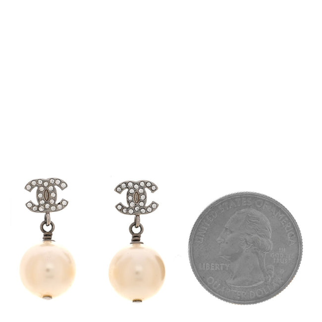 Crystal Pearl CC Drop Earrings Silver Main Image