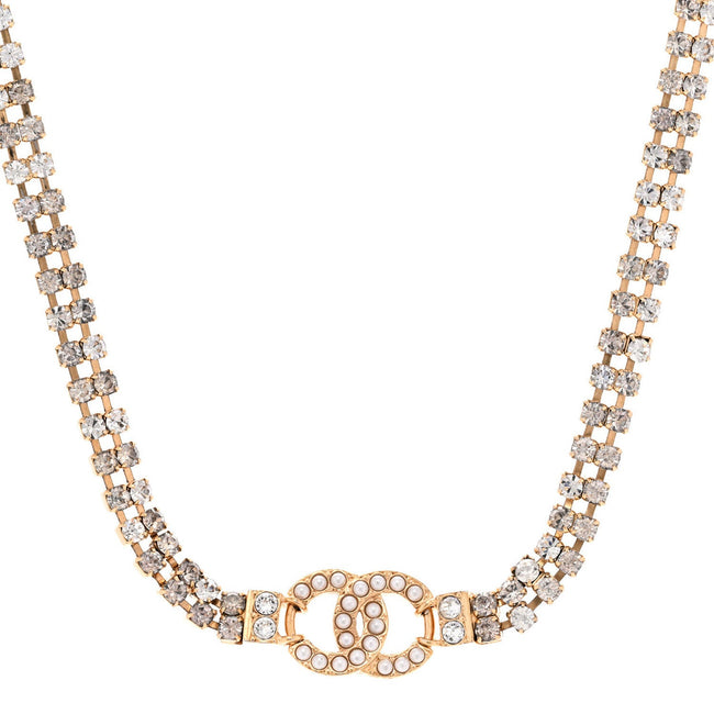 Crystal Pearl CC Choker Necklace Gold Hover Image