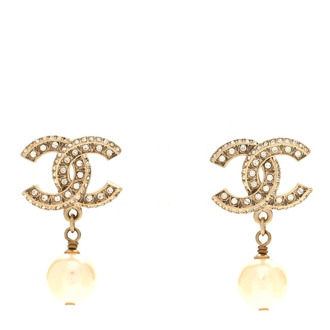 Crystal Pearl CC Drop Earrings Gold Hover Image