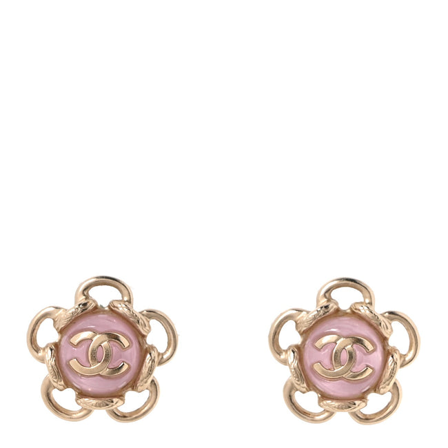 Resin CC Flower Earrings Gold Pink Hover Image