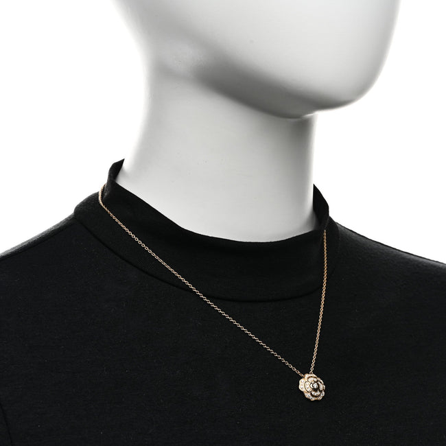 18K Yellow Gold Diamond Bouton de Camelia Pendant Necklace Main Image