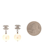 Crystal Pearl CC Drop Earrings Silver Pearly White