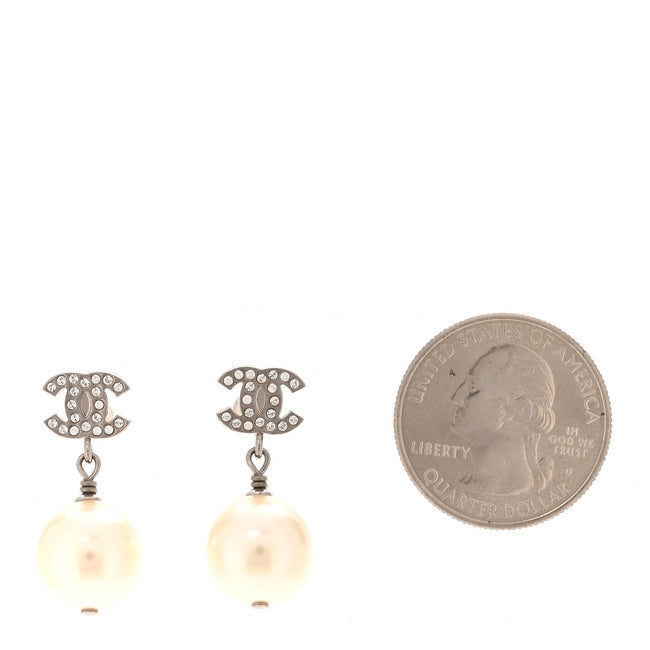 Crystal Pearl CC Drop Earrings Silver Pearly White Main Image