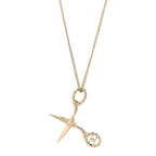 Metal Strass Crystal Scissors CC Pendant Necklace Gold