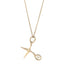 Metal Strass Crystal Scissors CC Pendant Necklace Gold