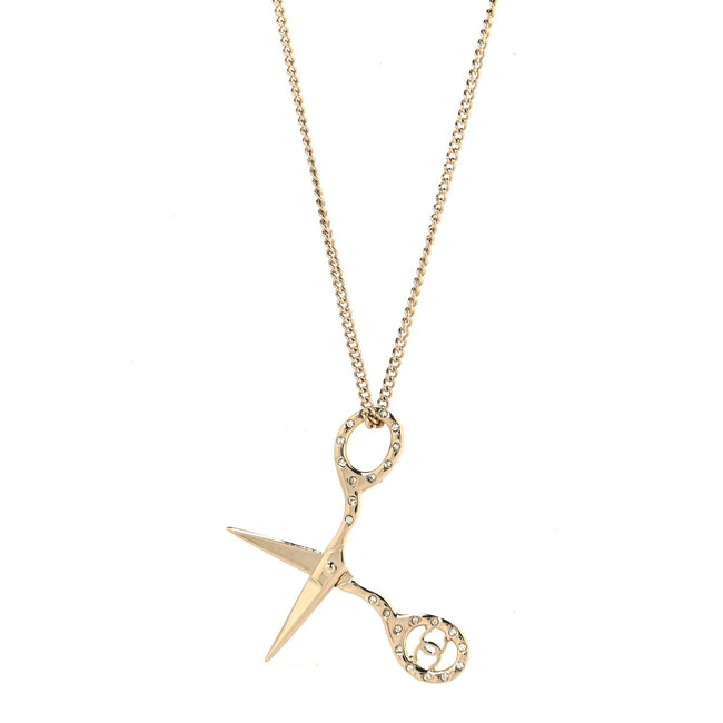 Metal Strass Crystal Scissors CC Pendant Necklace Gold Hover Image