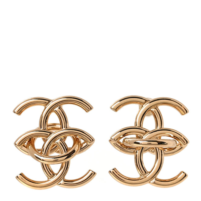 Metal Double CC Interlock Earrings Gold Hover Image