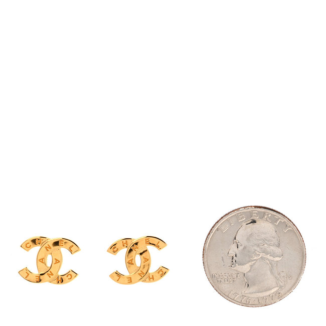 Metal CC Paris Button Stud Earrings Gold Main Image