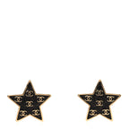 Metal Glitter Sparkle CC Star Earrings Gold Pearly Black