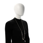 Metal Enamel Pearl CC Necklace Gold Black White