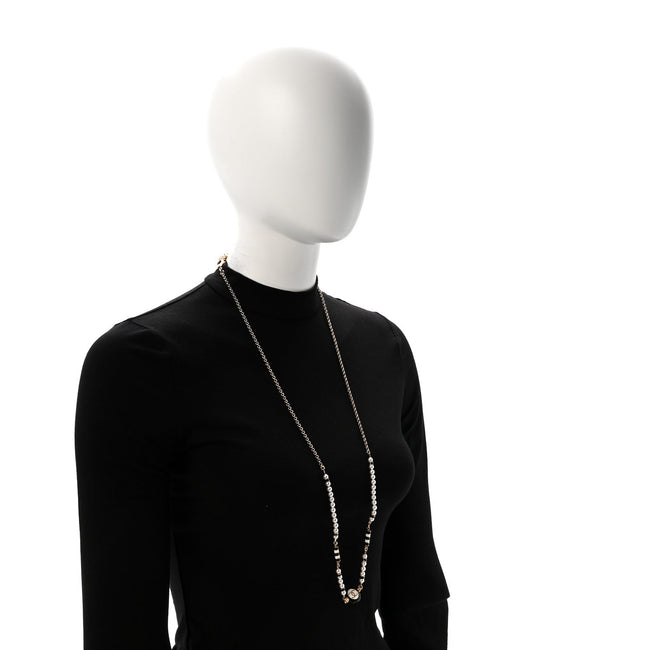 Metal Enamel Pearl CC Necklace Gold Black White Main Image