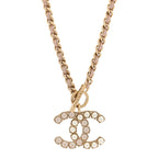 Pearl Crystal Lambskin Chain CC Dazzling Domino Necklace White Gold Pink