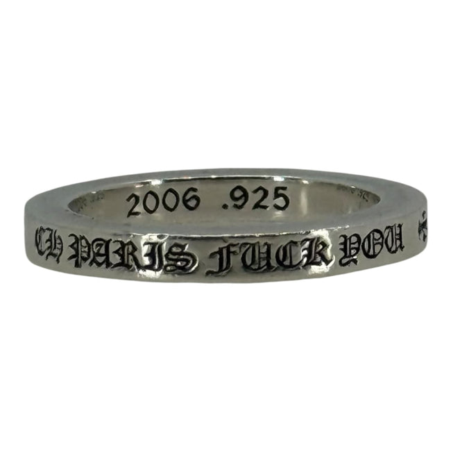 Chrome Hearts Silver CH Paris Fuck You 3MM Ring - US Size 8 Hover Image