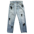 Chrome Hearts Levi’s 501 Cross Patch Jeans Light Wash