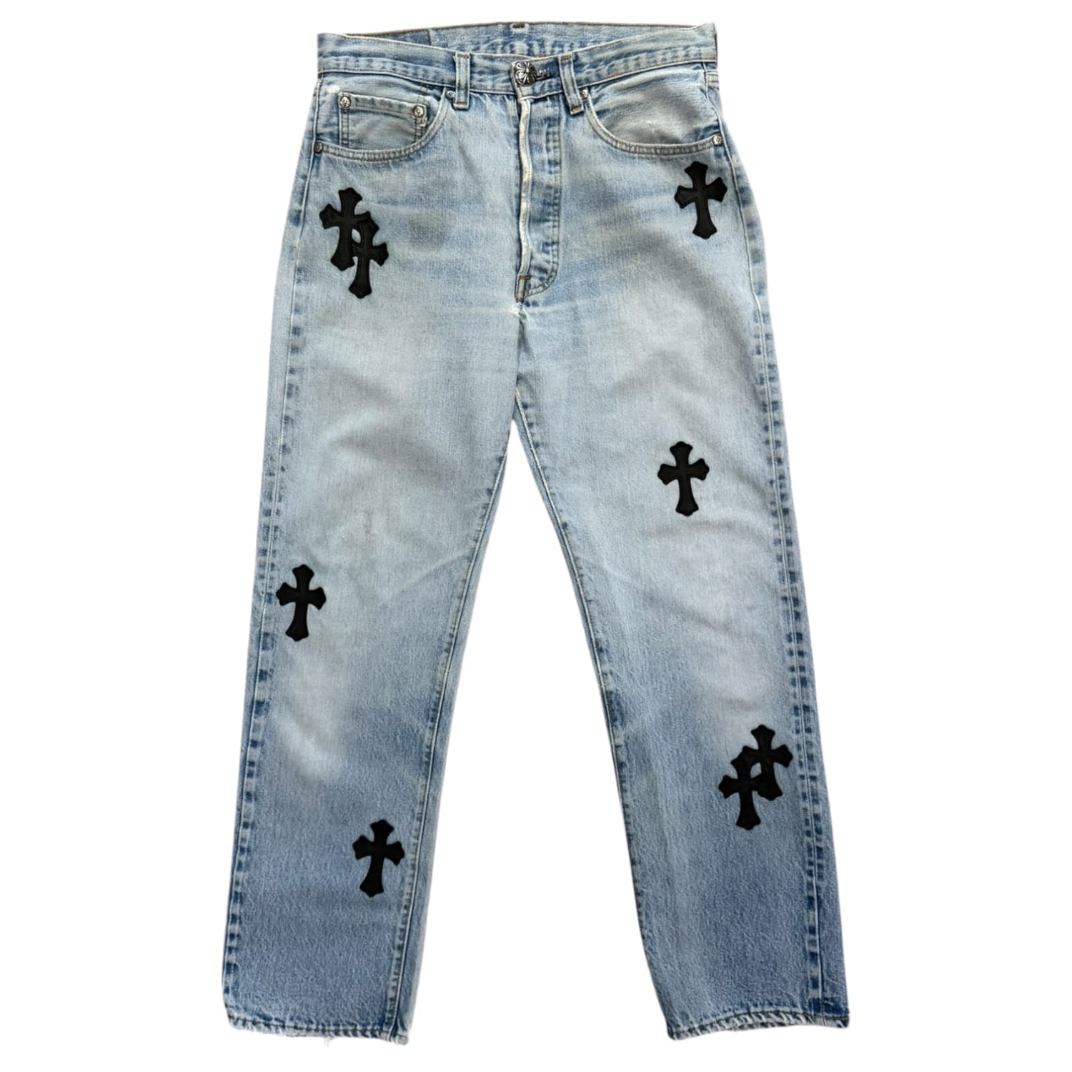 Chrome Hearts Levi’s 501 Cross Patch Jeans Light Wash