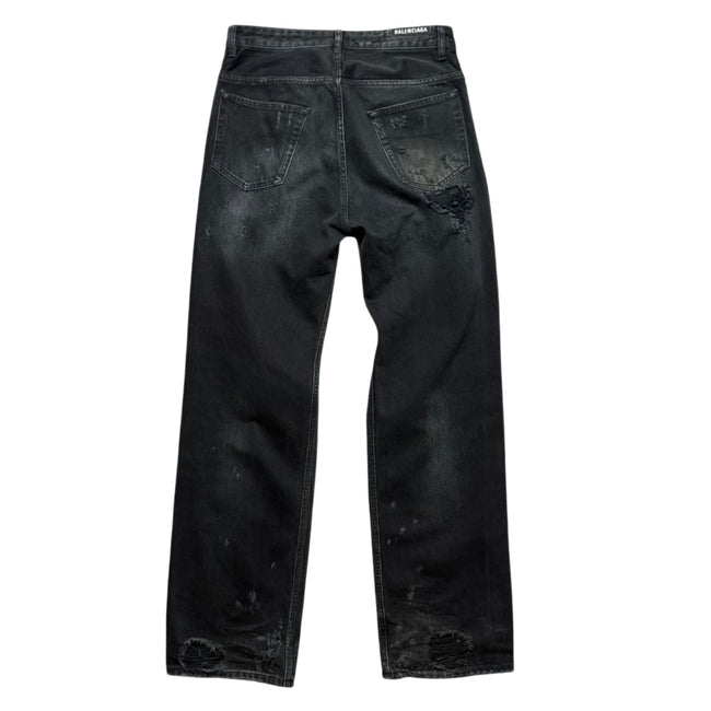 Balenciaga Distressed Mud Wash Black Jeans Main Image