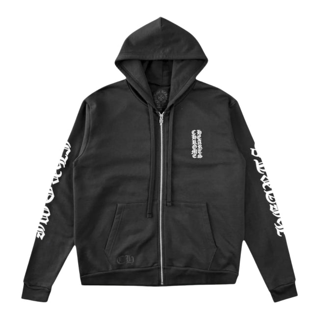 Chrome Hearts Vertical Logo Zip Up Hoodie Black/White Hover Image
