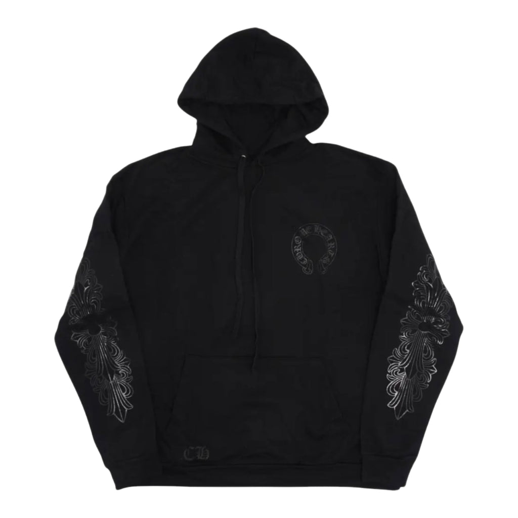 Chrome Hearts Black Pullover Horseshoe Floral Hoodie