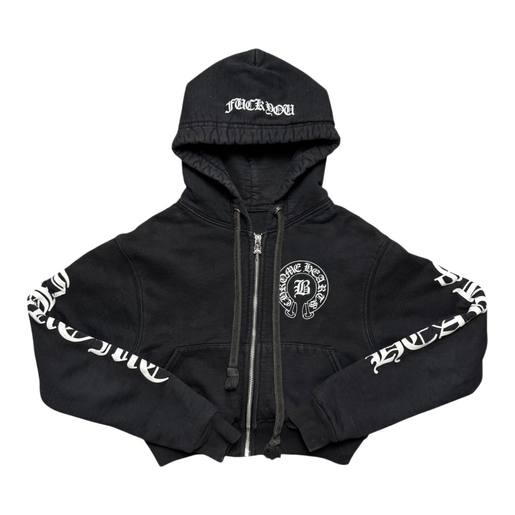 Chrome Hearts Bella Hadid Horseshoe Logo Cropped Hoodie Black/White