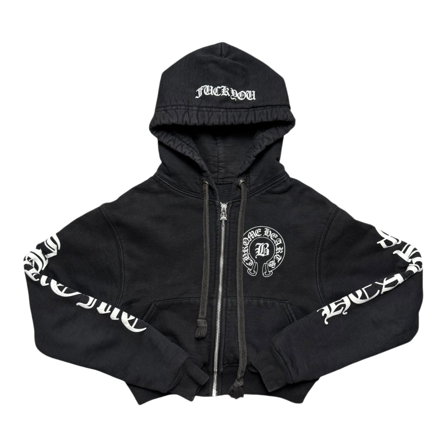 Chrome Hearts Bella Hadid Horseshoe Logo Cropped Hoodie Black/White