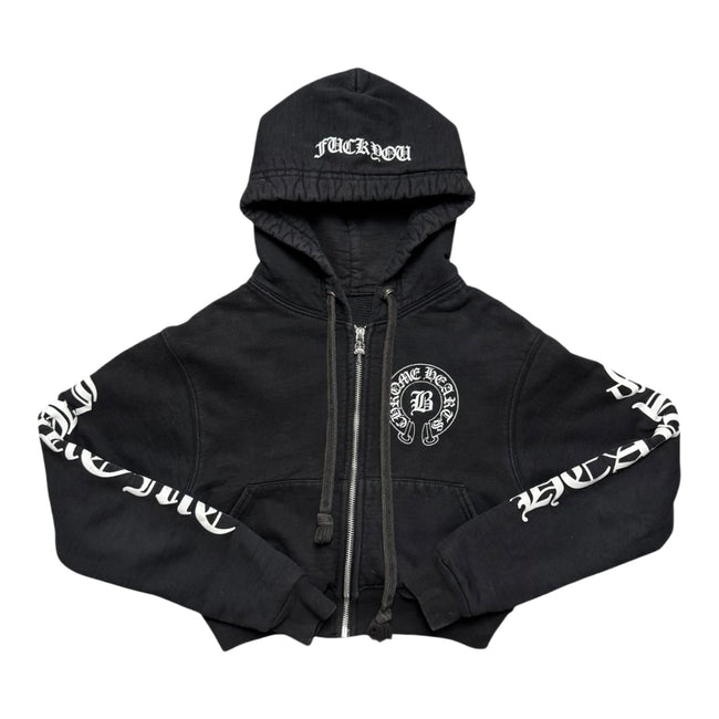 Chrome Hearts Bella Hadid Horseshoe Logo Cropped Hoodie Black/White Hover Image
