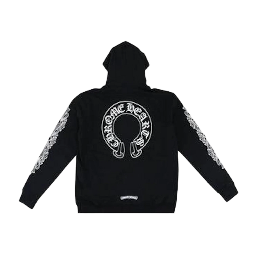 Chrome Hearts Horseshoe Floral Cross Sleeve Zip Up Hoodie Black