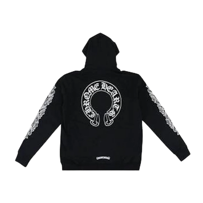 Chrome Hearts Horseshoe Floral Cross Sleeve Zip Up Hoodie Black Main Image