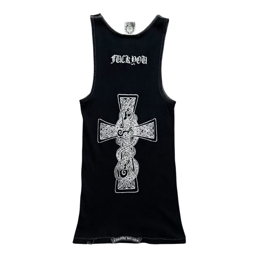 Chrome Hearts Vintage Ribbed Logo Celtic Cross Fuck You Tank Top Black