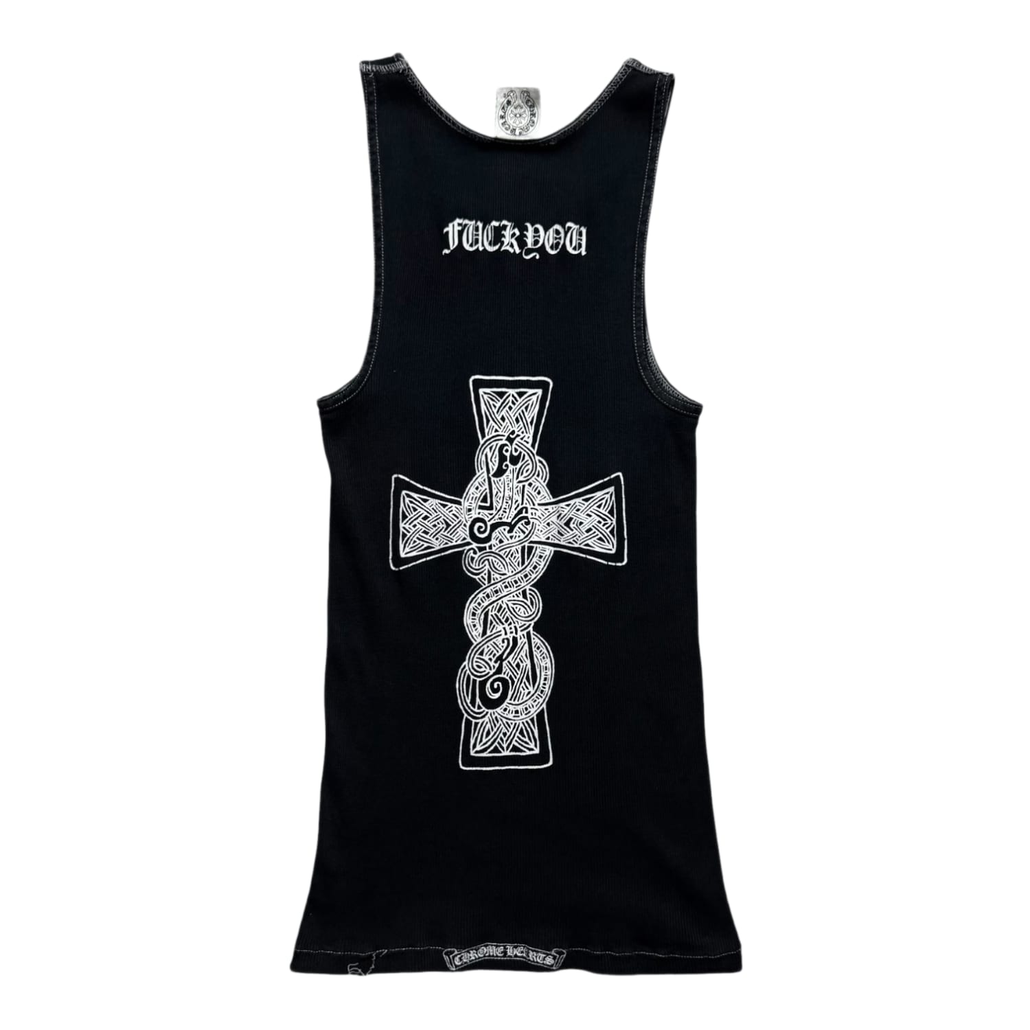 Chrome Hearts Vintage Ribbed Logo Celtic Cross Fuck You Tank Top Black