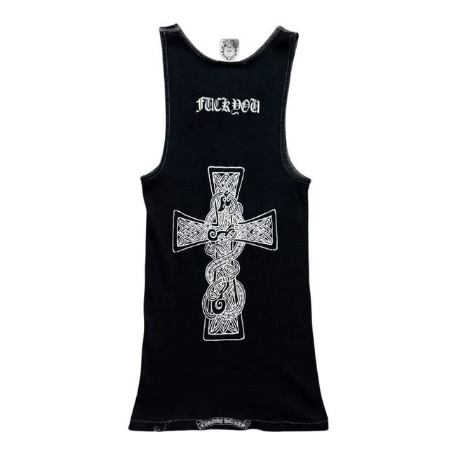 Chrome Hearts Vintage Ribbed Logo Celtic Cross Fuck You Tank Top Black Main Image