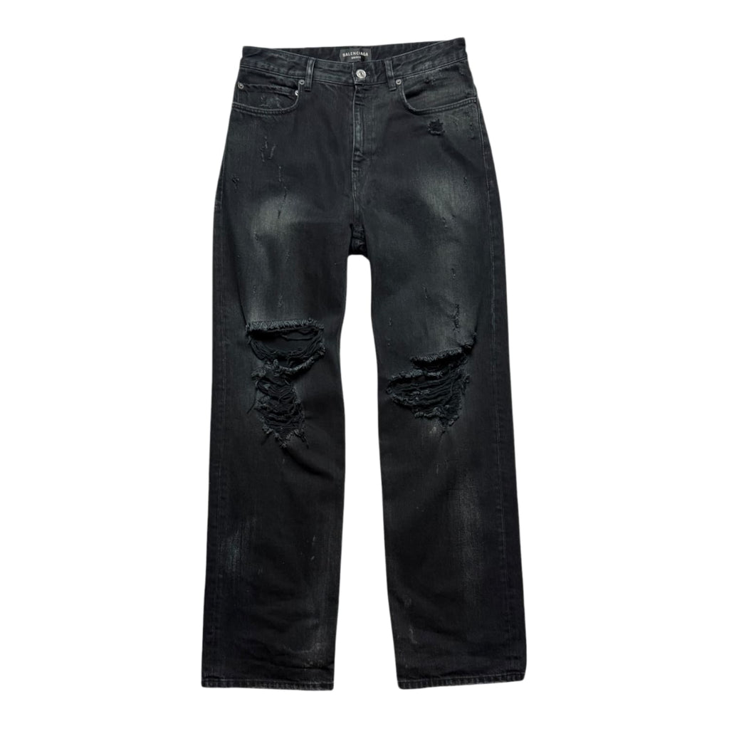 Balenciaga Distressed Mud Wash Black Jeans