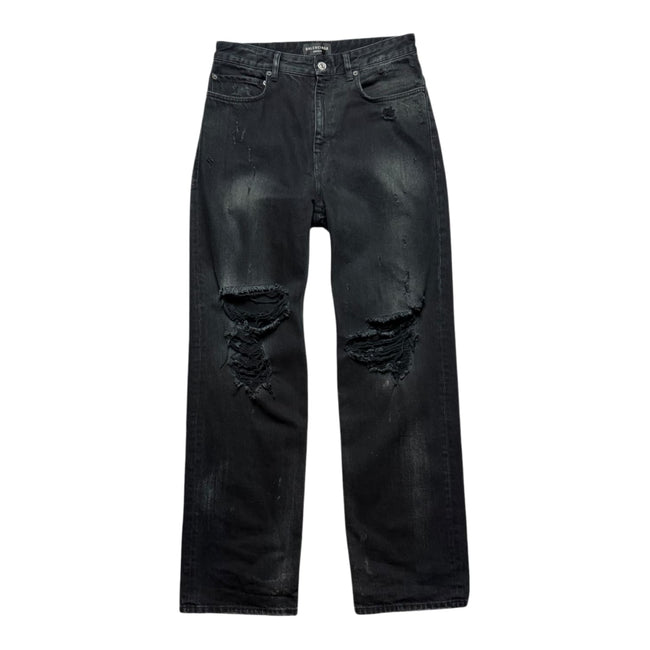 Balenciaga Distressed Mud Wash Black Jeans Hover Image