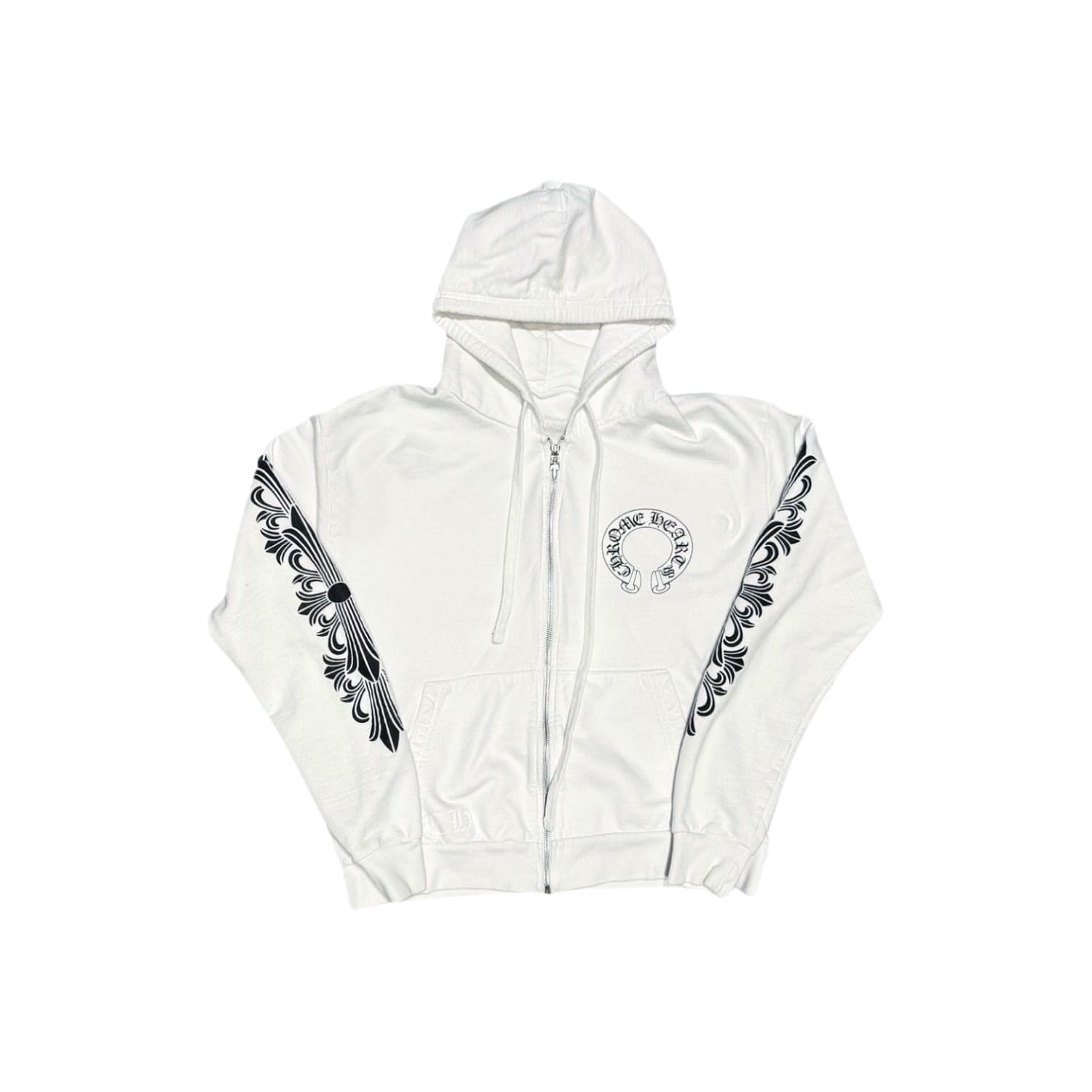 Chrome Hearts Horseshoe Floral Zip Up Hoodie White