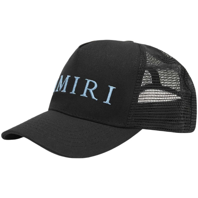 AMIRI Embroidered Logo Trucker Cap Black/Carolina Blue Hover Image