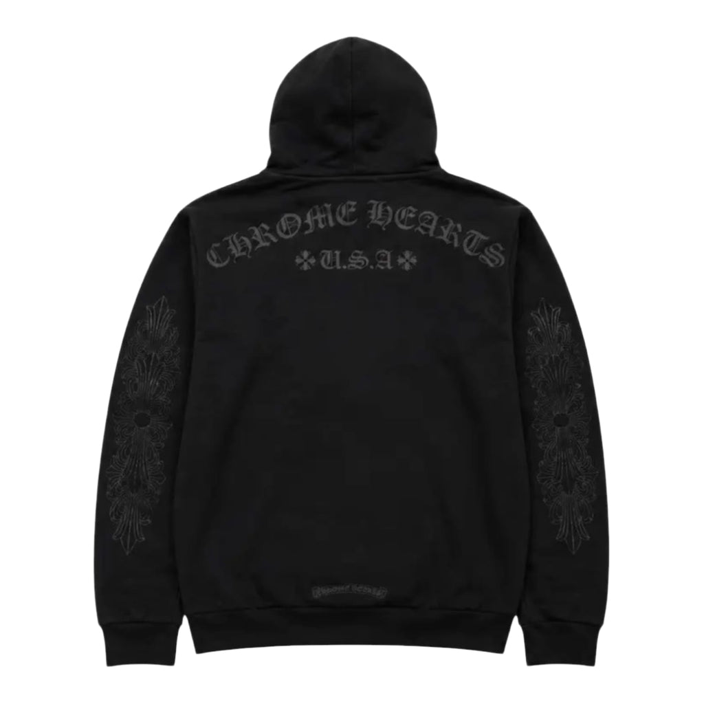 Chrome Hearts Black Pullover Horseshoe Floral Hoodie