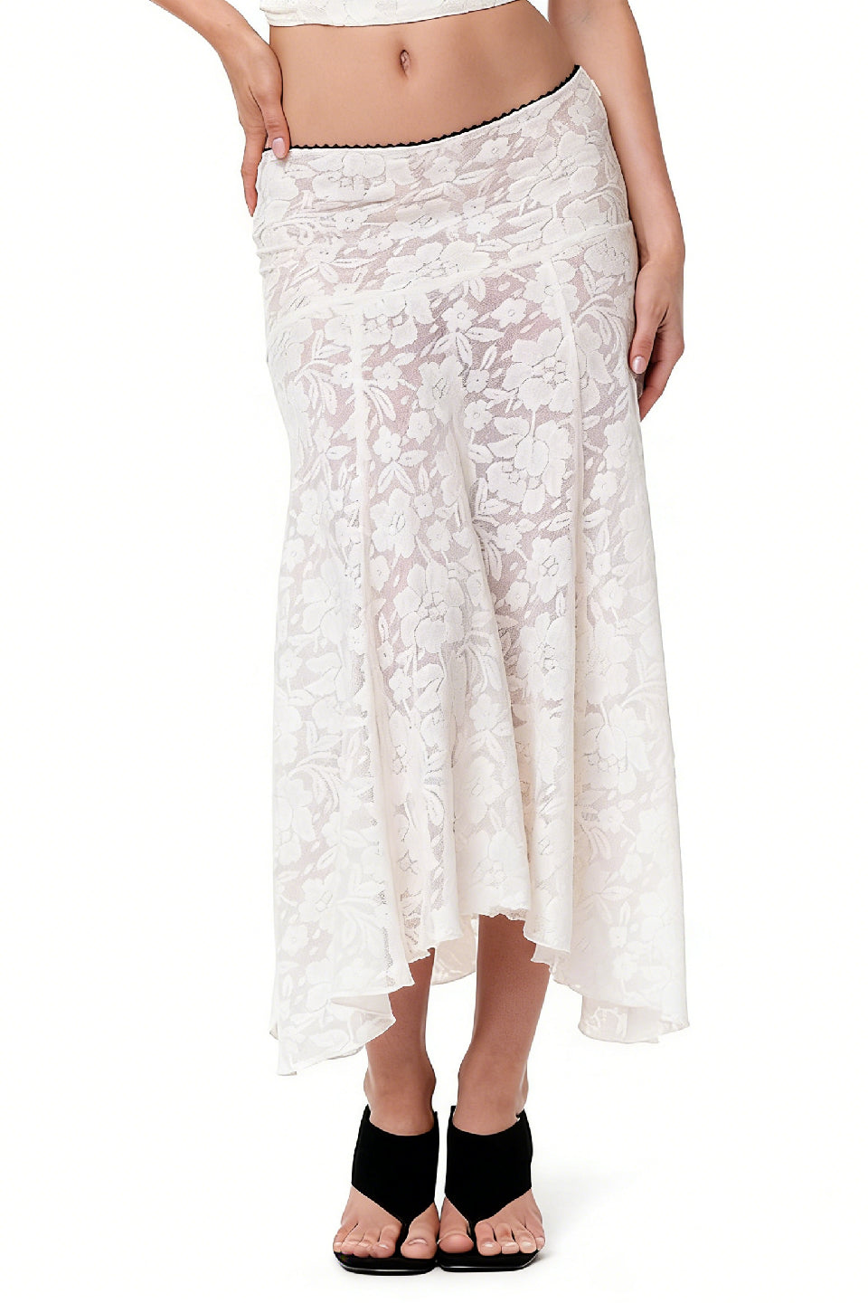 White Lace Sheer Fishtail Skirt
