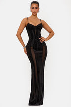 Black Velvet Mesh Corset Gown